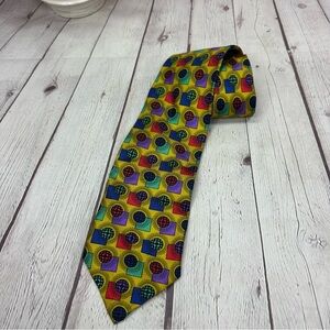 vintage pavone made in italy Colorful geometric Patterned silk Tie
